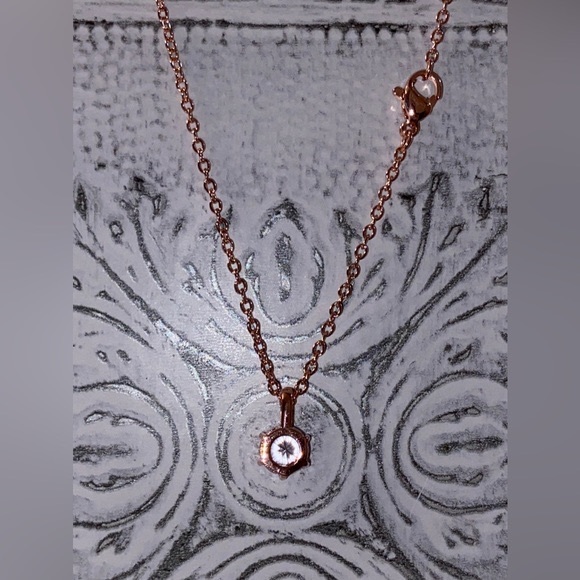 NWOT Simulated Diamond Solitaire Pendant- 18” Necklace-14 Karat Rose Gold Plated - Picture 6 of 16